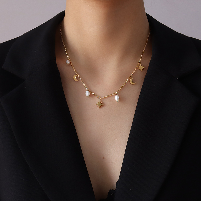 ネックレス　デザイン　アクセサリー　韓国ファッション　淡水パール　真珠　星　ロング