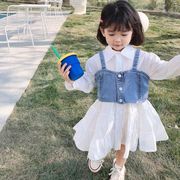 2022春秋 韓国風子供服  キッズ服 2点セット デニムベスト＆ワンピース　セットアップ ファッション