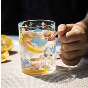 2023 INS  韓国風    ビールジョッキ  ガラスカップ   花柄   インテリア  ウォーターカップ  コップ  3色