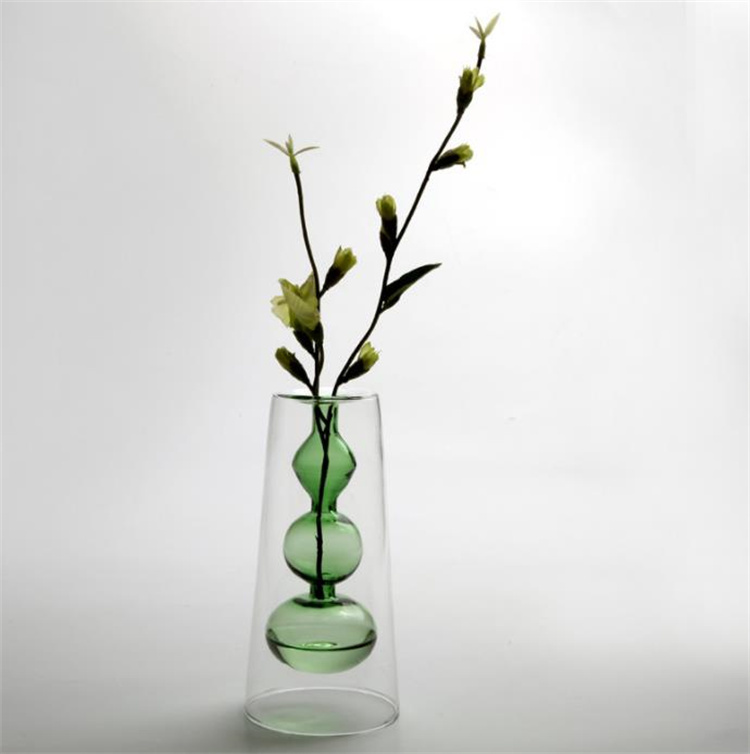 ステンドグラス クリエイティブ ダブルグラス 透明 花瓶 個性 デスクトップ オーナメント 北米 水耕栽培