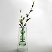 ステンドグラス クリエイティブ ダブルグラス 透明 花瓶 個性 デスクトップ オーナメント 北米 水耕栽培