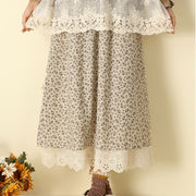 初回送料無料秋新作 綿麻 森 花柄 ゆったり 大きいサイズ スカート 刺繍 二重　人気商品
