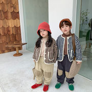韓国風 ファッション 子供服 新品 秋服 チェックにダウンジャケット 厚手 コートと綿入れ 暖かい子供服