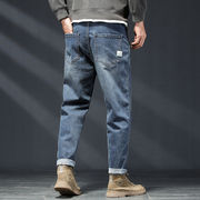 春と秋のファッションブランドジーンズ男性黒灰色ストレート脚定番耐摩耗性