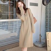 新しいVネックニットドレス韓国のミドル丈ルーズベースセータードレス