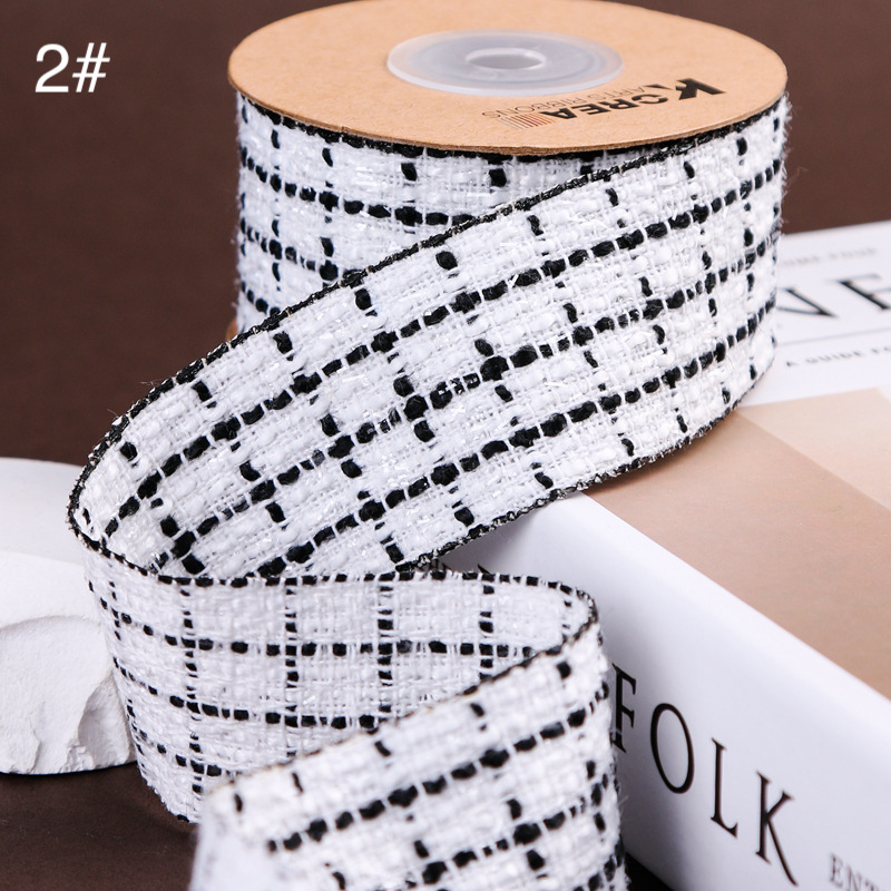 4種】ツイードチェックリボン 白黒 リボンテープ ラッピング