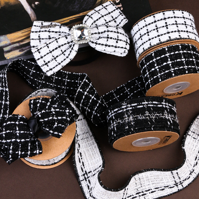 4種】ツイードチェックリボン 白黒 リボンテープ ラッピング