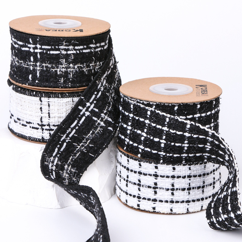 4種】ツイードチェックリボン 白黒 リボンテープ ラッピング