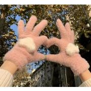 秋冬新作 韓国風 レディース手袋 裹起毛 ファッションニット手袋  冬用グローブ厚手 かわいい4色