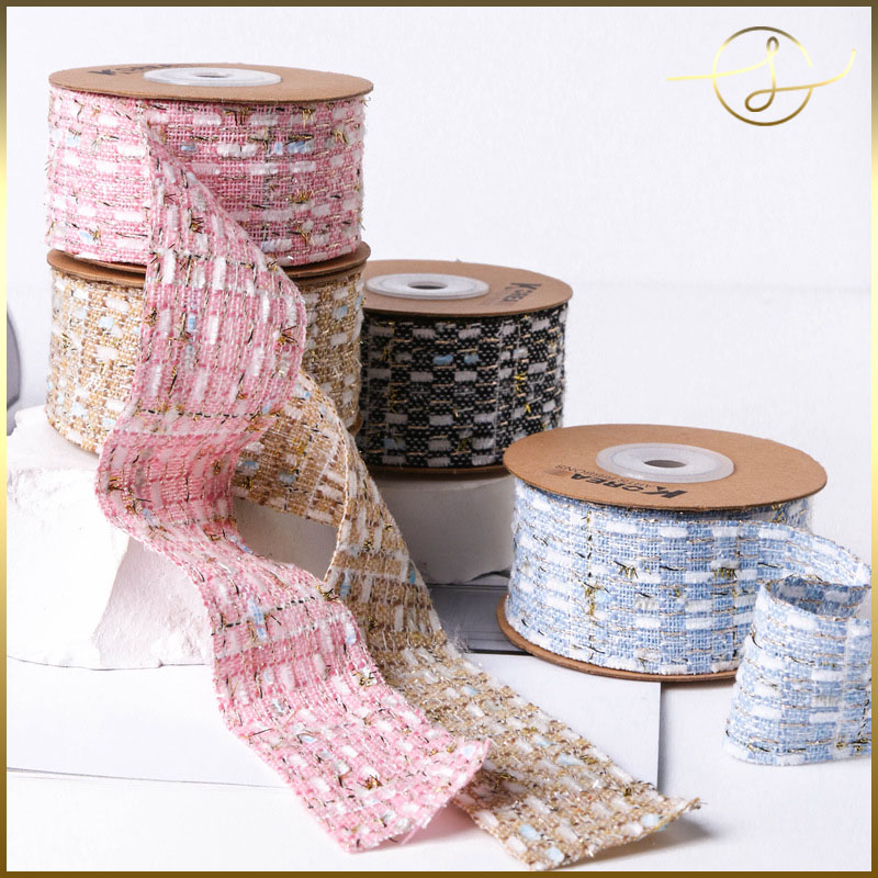 【4色】上品ツイードリボン リボンテープ ラッピング プレゼント ギフト 布小物 服飾 花束包装 手芸材料