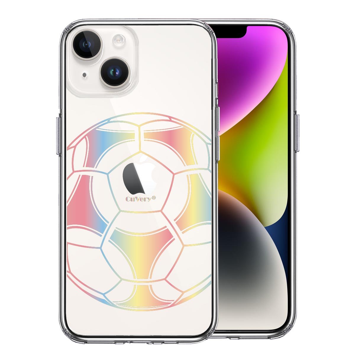 iPhone 14 Plus 側面ソフト 背面ハード ハイブリッド クリア ケース サッカーボール カラー