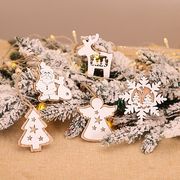 クリスマスの装飾のための国境を越えた特別な印刷の白い二層の木製のペンダントクリスマスツリーのDIYの