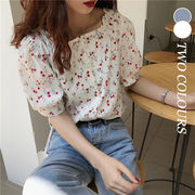 【NEW即納商品】　韓国風レディース服　花柄シャツ　半袖Ｔシャツ　パフスリーブ
