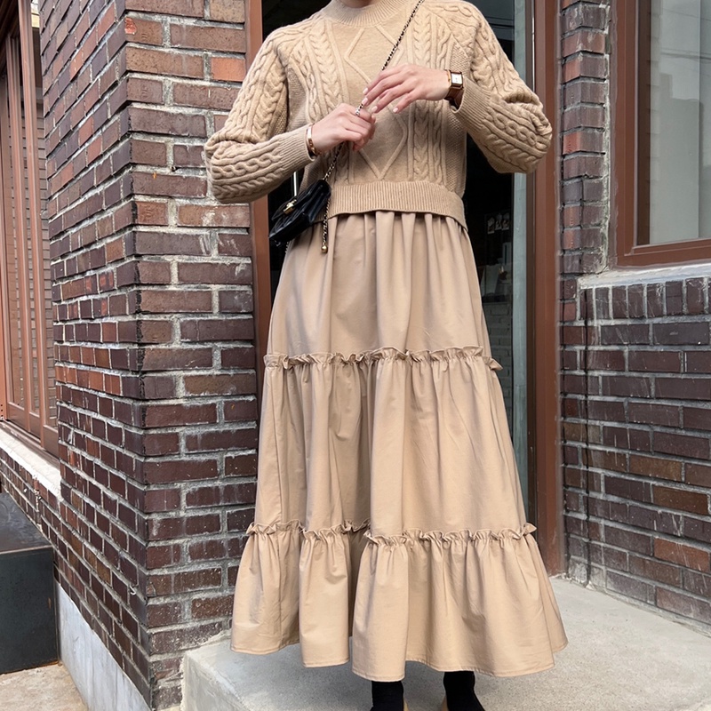 【NEW即納商品】韓国風レディース服　お出かけ　エレガント　オシャレ　長袖ワンピース