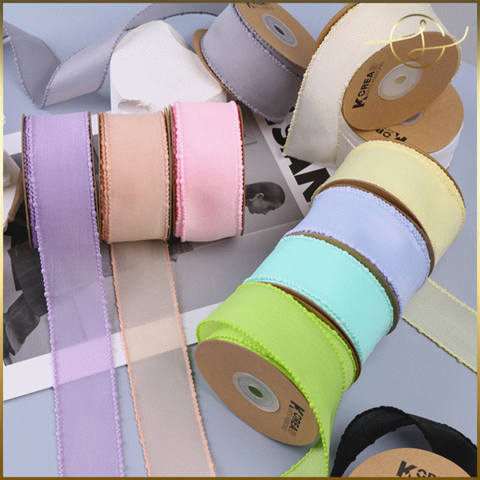 【19色】パステルリボンテープ シフォン オーガンジー ラッピング ギフト 花束包装 手芸材料 雑貨