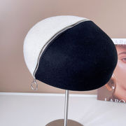 欧米のレトロカラーベレー帽子供の秋冬フェルト帽の羊毛画家帽メタルチェーンスチュワーデス