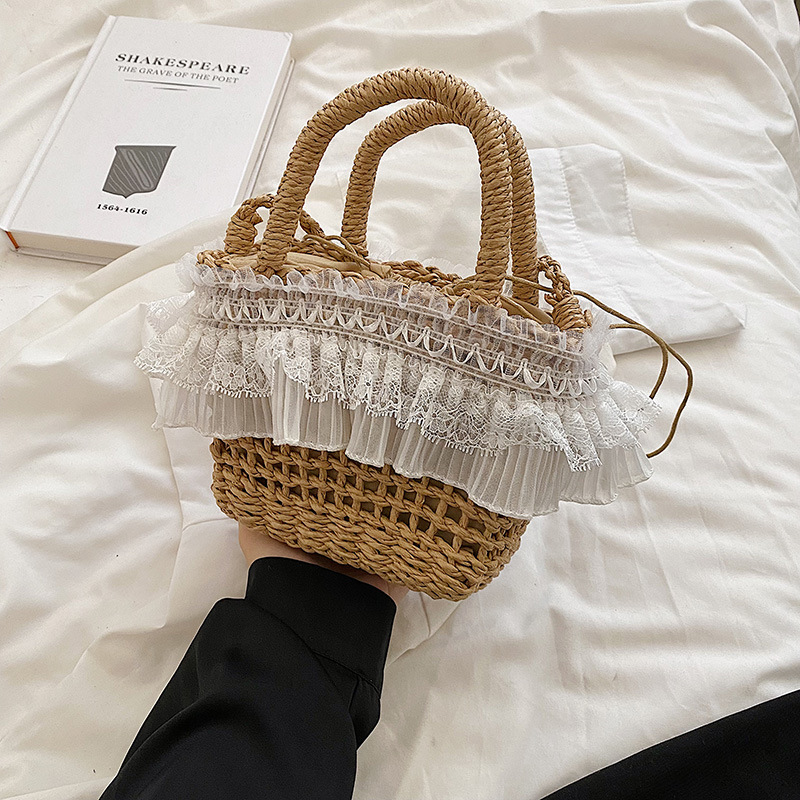 【バッグ】花柄バッグ・ショルダーバッグ・草編みバッグ・手提げ鞄・かわいい