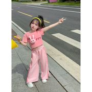 ins夏  韓国風子供服  ベビー服  女の子 可愛い  Tシャツ トップス+ ロングパンツ   セットアップ