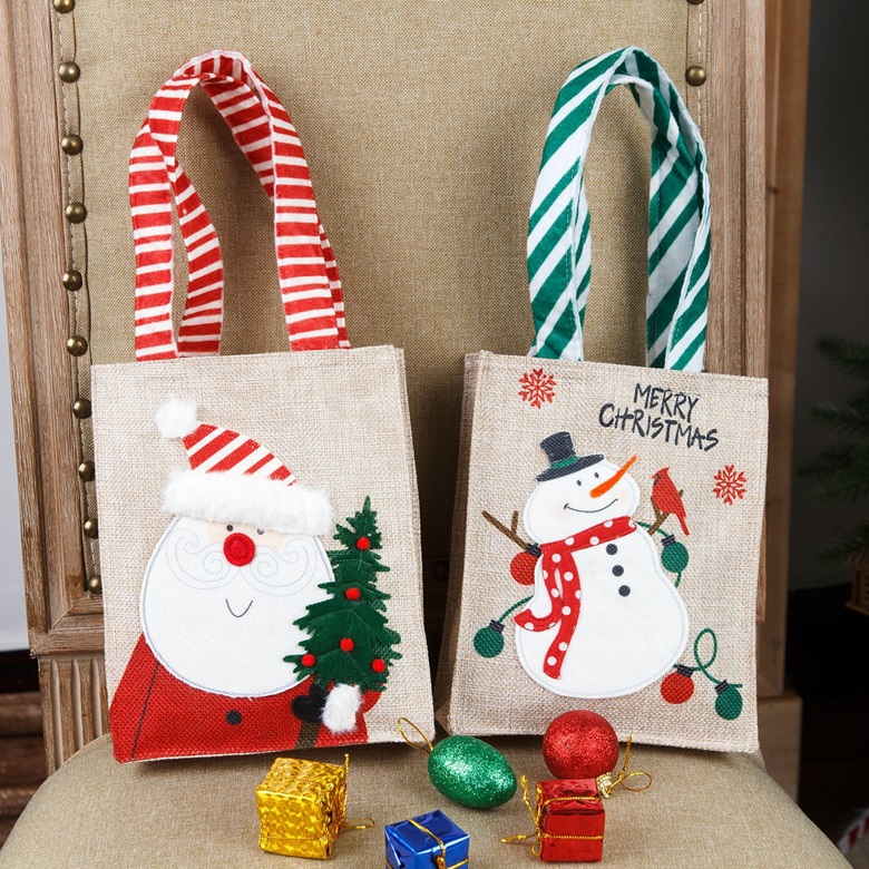 クリスマス   トートバッグ     収納バッグ   韓国風   手提げ    亜麻   収納袋   ギフトバッグ   2色