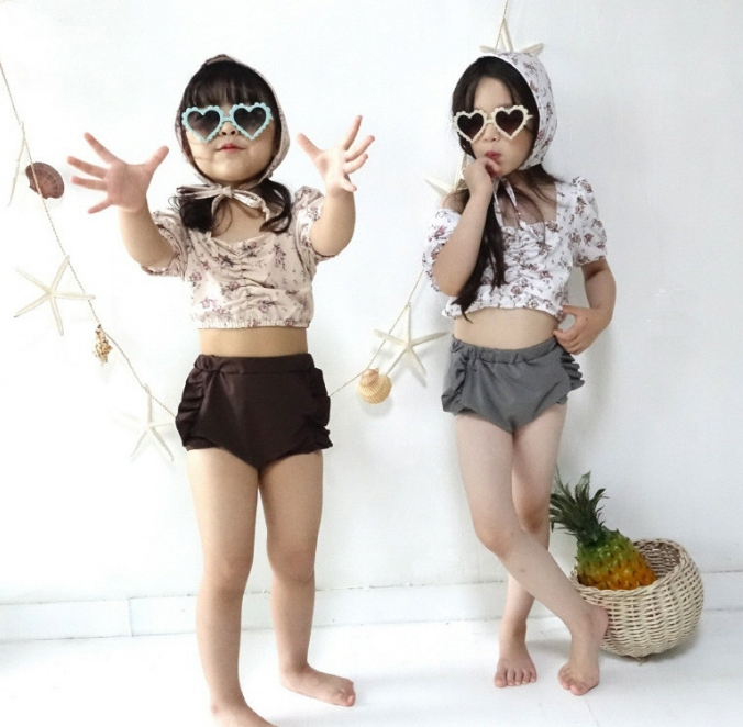 2024 夏 韓国風子供服 ベビー服  水着  スプリット水着  女の子  花柄  2色