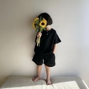 ins夏新作   韓国風子供服  キッズ服    綿麻   カジュアル   Tシャツ+ショートパンツ   セットアップ