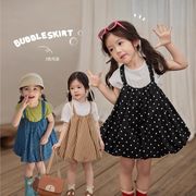 2024夏新作  韓国風子供服   キッズ服   つりスカート   ワンピース   女の子   可愛い   3色