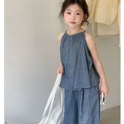 2024夏新作  韓国風子供服     キッズ服   女の子   袖なし  トップス+ズボン    セットアップ