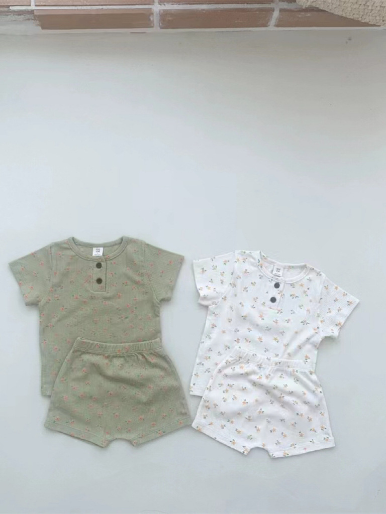 2024夏新作  韓国風子供服  キッズ服  ベビー服    トップス  Tシャツ + 短パンツ    2点セット  2色