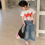 2023夏人気   韓国風子供服   キッズ    ベビー服    Tシャツ+デニムスカート    セットアップ
