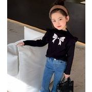 2024 春新作  韓国風子供服  トップス 女の子  Tシャツ  長袖  インナー  リボン  ブラック