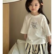 2024夏新作  韓国風子供服   キッズ服   半袖  トップス   カジュアル  刺繍   Tシャツ