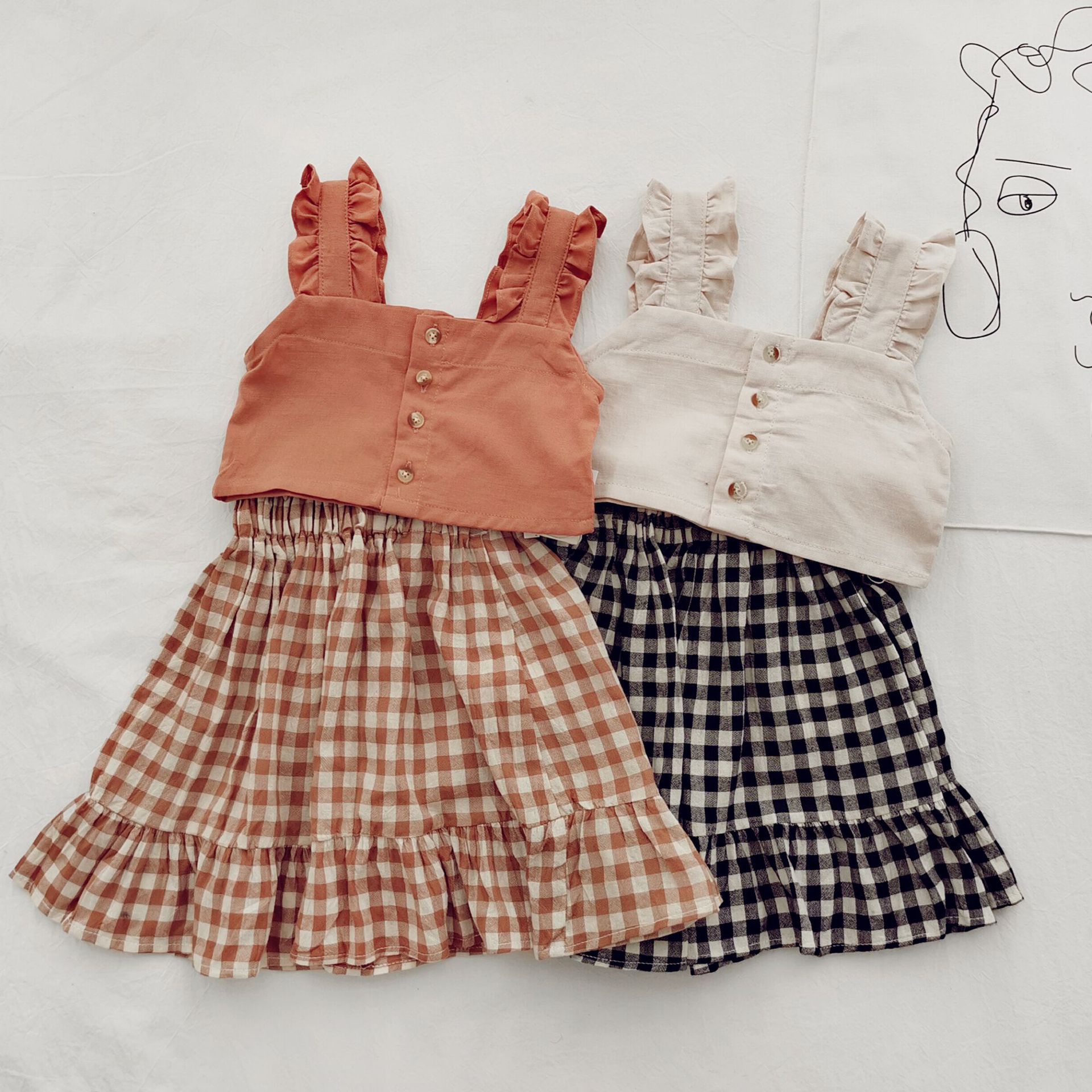 2023夏人気   韓国風子供服   キッズ   ベビー服   チョッキ+スカート   袖なし   セットアップ     2色