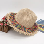 韓国虹のフリンジ割れ女夏のビーチハットラフィー草の日除け帽旅行シルクハット