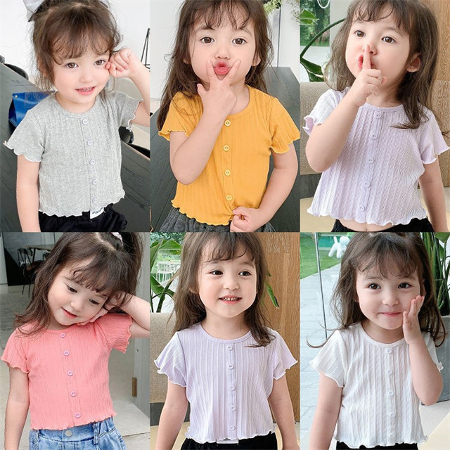 女の子  韓国子供服   純色Tシャツ   半袖カーディガン    甘い  シンプル 夏の薄手 トップス   5色