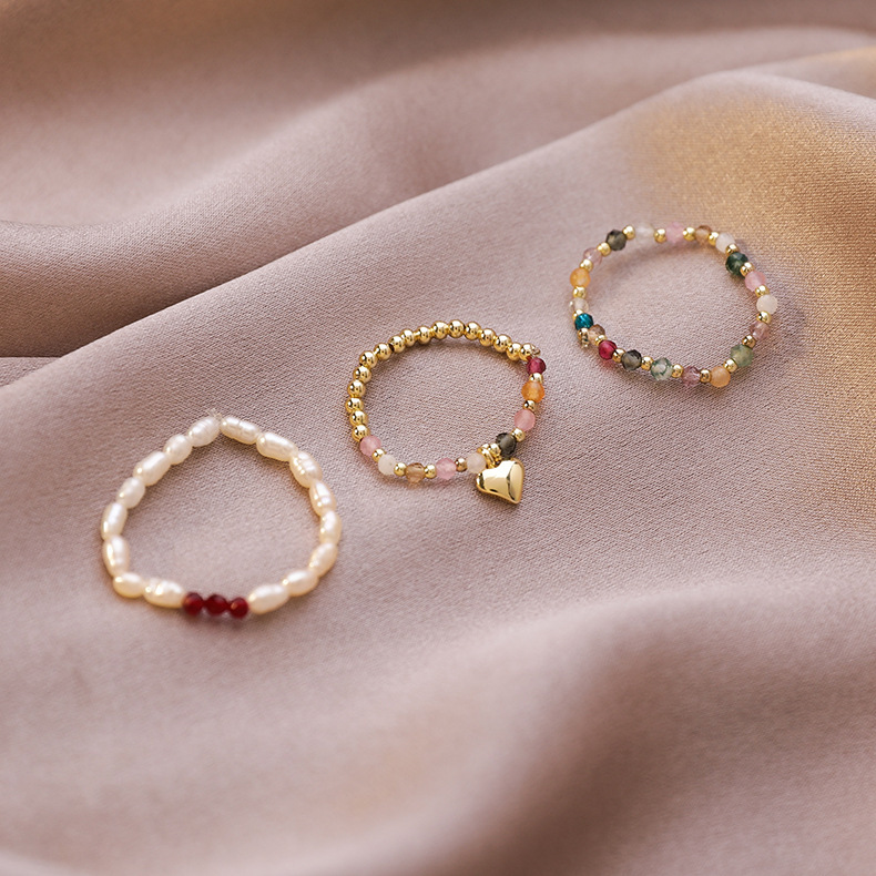 指輪　リング　アクセサリー　韓国ファッション　デザイン　淡水パール　水晶