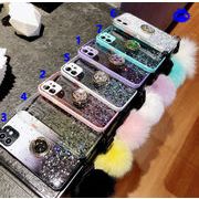 スマホケース iPhoneケース 携帯カバー スタンド機能 毛玉付き ラインストーン キラキラ 全機種対応