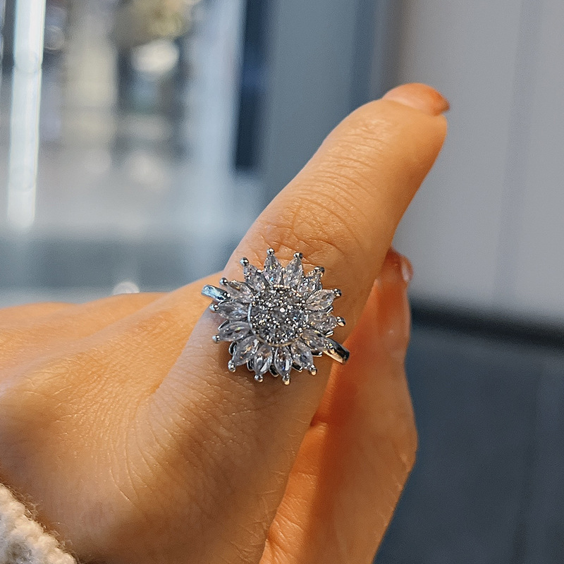 指輪女太陽の花マイナーリング高級色落ちない指輪ダイヤモンドアクセサリー