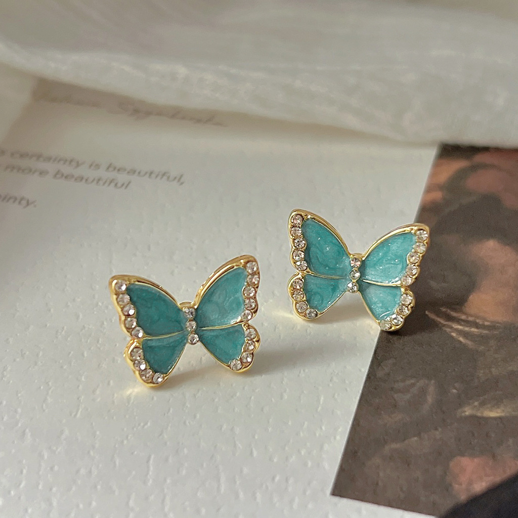エメラルド蝶々ピアス アクセサリー S925 アレルギー対応