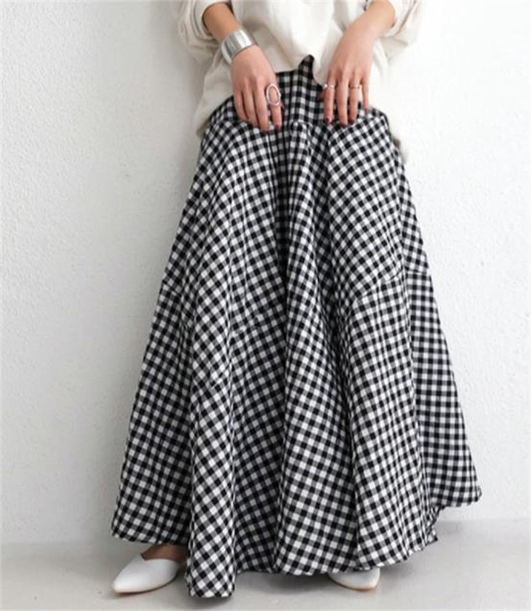 クーポン併用で最安値更新 韓国ファッション 新品 ロングスカート 大きい裾 気質 格子縞 スリム