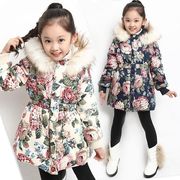 子供服 女の子 花柄コート フード付き 冬服 中綿コート ジャケット キッズコート