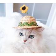 夏   人気  ペット用品   帽子  ペット帽  可愛い    ネコ雑貨  麦わら帽子  犬猫兼用  2色