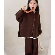 冬新作  韓国風子供服   ニット  カーディガン + ズボン  2点セット  男女兼用  セットアップ  2色