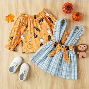 ハロウィン    韓国風子供服  ベビー 女の子  Halloween   長袖  Tシャツ + つりスカート  2点セット