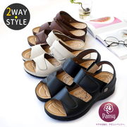 【2024年春夏/再入荷】Pansy サンダル 2way バックバンド 軽量 面ファスナー ウエッジ 抗菌加工 3e