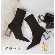 3色ブーツ ソックスブーツ レディース ミドルブーツ ハイヒール 靴 ショートブーツ