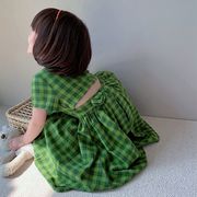 【2023夏】韓国風子供服 ベビー服 キッズ 女の子 チェック柄 半袖 ワンピース　