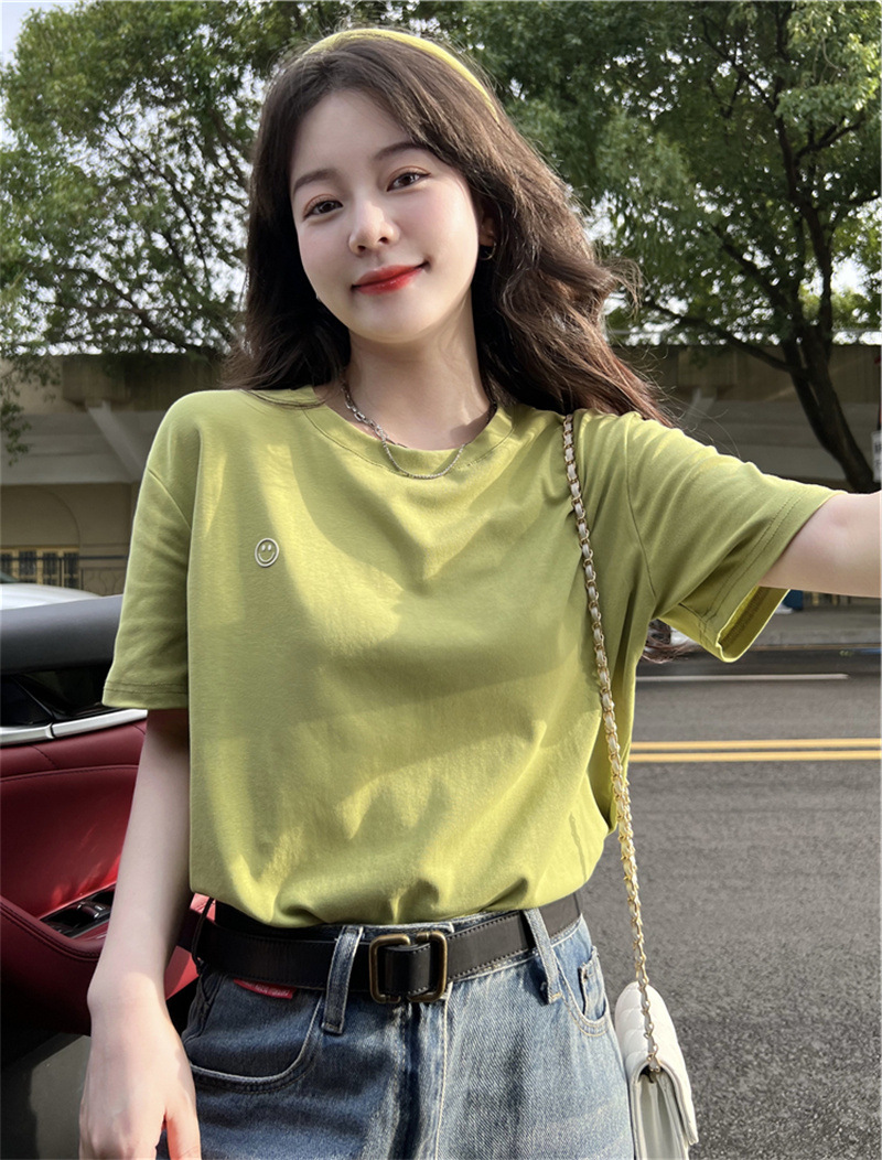 夏　トップス　Tシャツ　半袖　韓国ファッション　レディース 　薄手　笑顔　通気