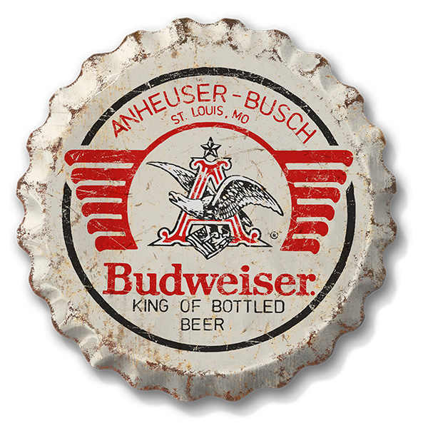 ボトルキャップ メタルサイン Budweiser Weathered【バドワイザー