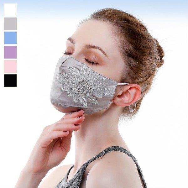 防護用品 マスク 夏 涼感 冷感 シルク シルクマスク 洗える 光沢感 花柄 刺繍 パール