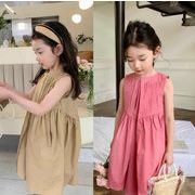 INS  2023夏新作  可愛い   韓国風子供服   チョッキスカート     袖なし   ワンピース  2色  7-15